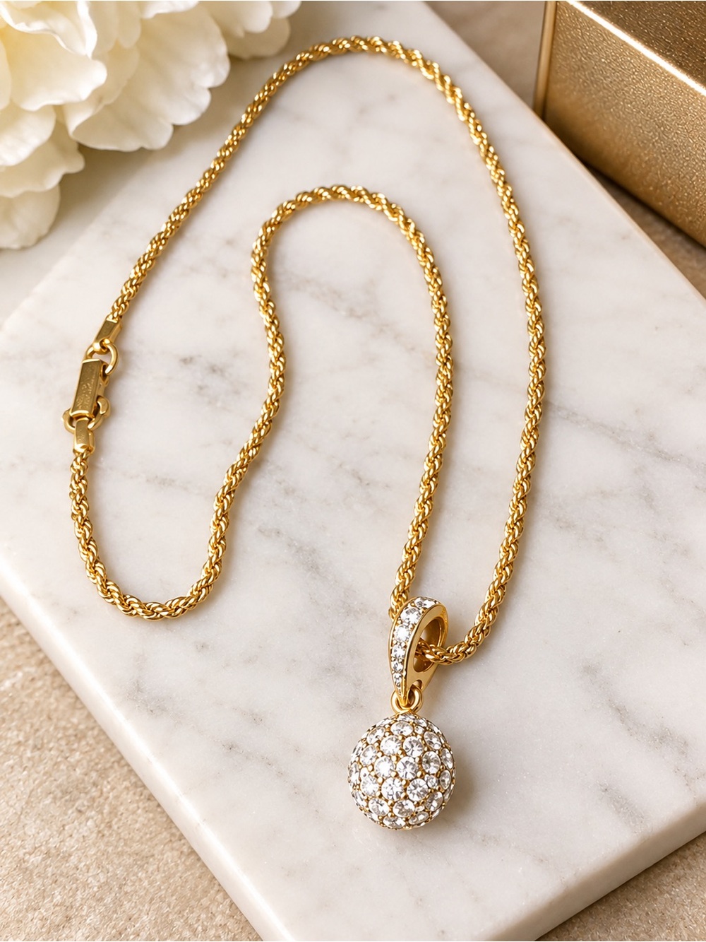 Swarovski Gold-Tone Pavé Ball Pendant Necklace with Clear Crystals
